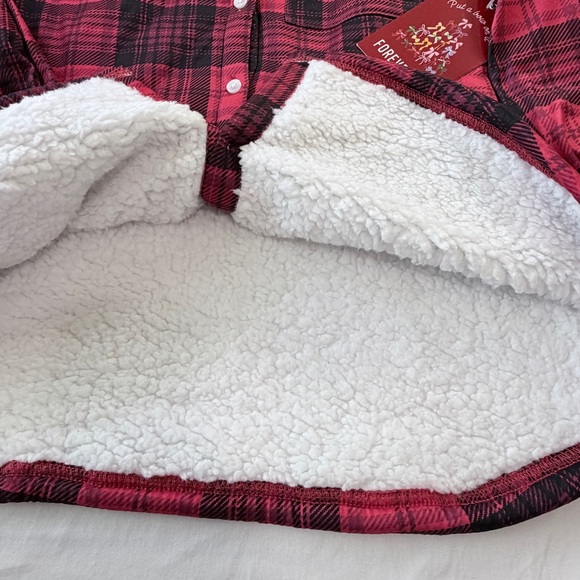 Forever 21 Womens Red Plaid Fleece Lined Button Down Long Sleeve Shirt Large NWT - Picture 8 of 15